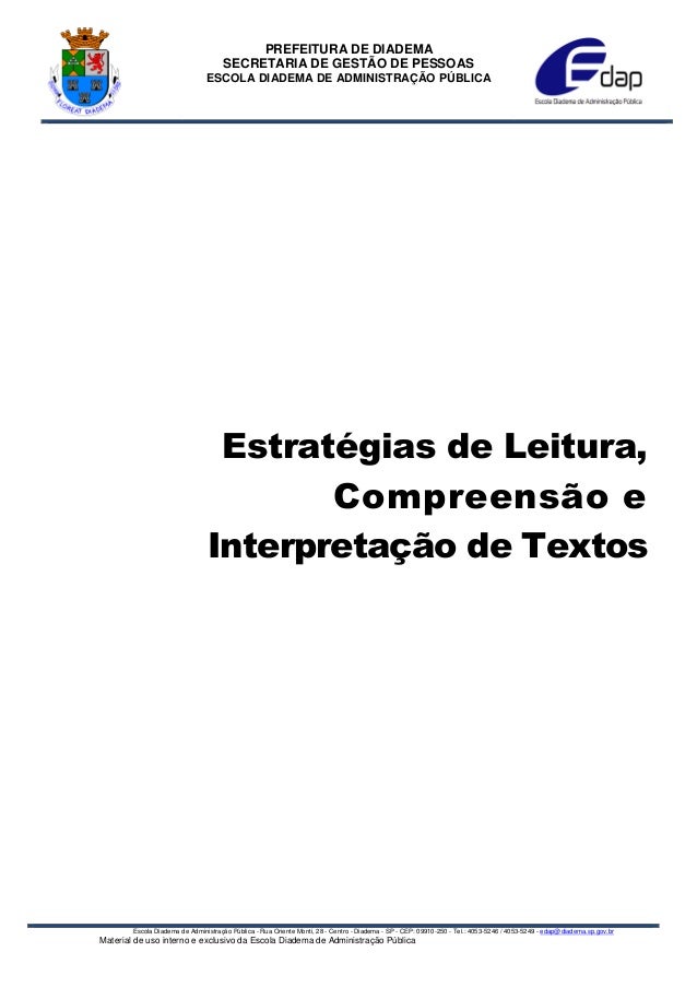 apostila curso estrategias de leitura compreensao e interpretacao de \u2026prefeitura de diadema secretaria de gestÃo de pessoas escola diadema de administraÇÃo pÚblica escola diadema de